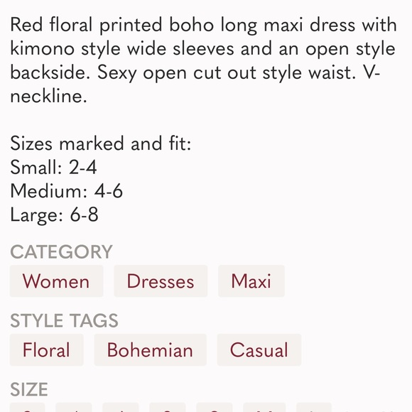 Red Bohemian Kimono Open Back floral Maxi Dress - Picture 6 of 6